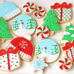 decorated sugar cookies in blues red white and green