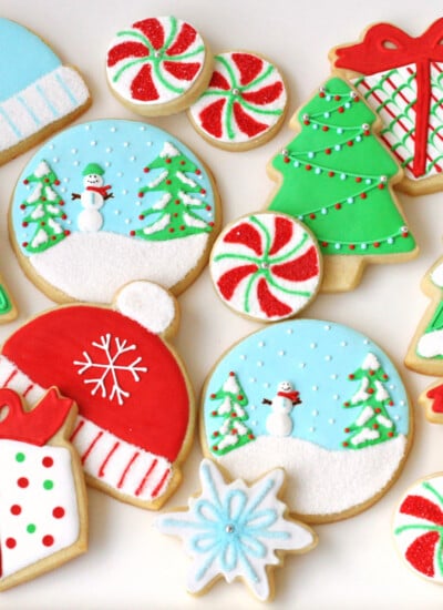 decorated sugar cookies in blues red white and green