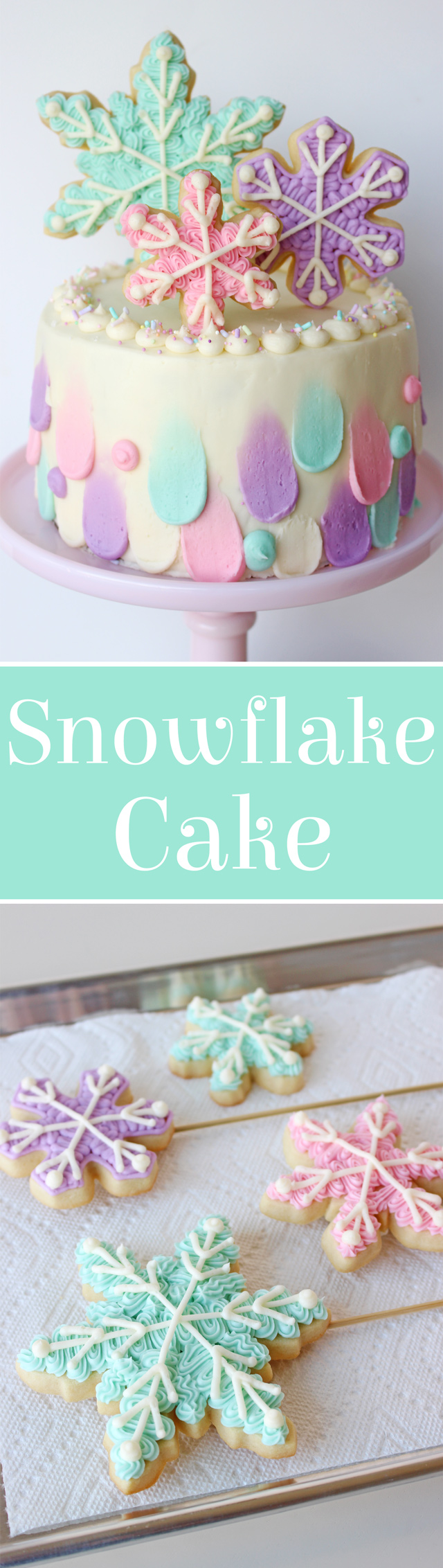 Snowflake Cake with pretty snowflake cookies! 