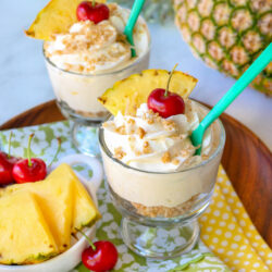pina colada mousse with pineapple wedge garnish square